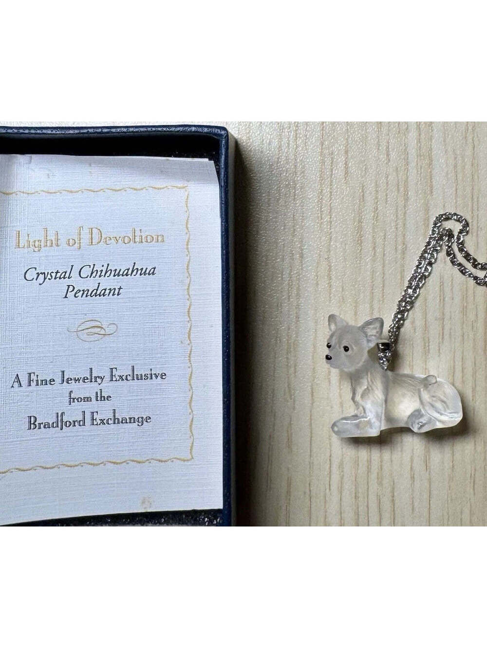 Bradford Exchange Crystal Chihuahua Pendant Necklace Sterling Silver w/ Box